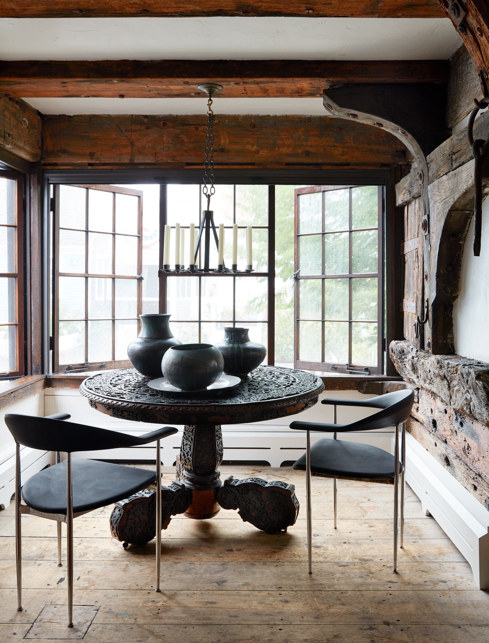 1980s chairs and nbspa 19thcentury Bavarian table create a dining area in the kitchen. 20thcentury chandelier ceramic...